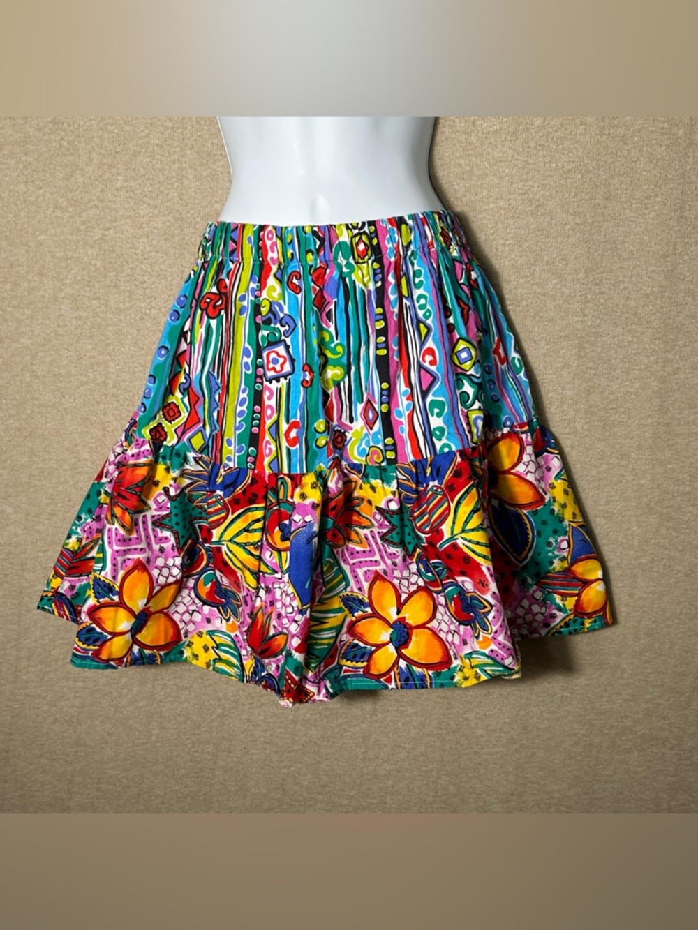 Paula Sweet Muslin Mink Skirt Womens Small Colorful Art To Wear Artsy Mini Flare